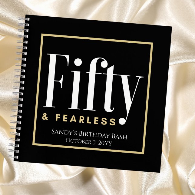 50 & Fearless Birthday Elegant Modern Black Custom Notebook (Creator Uploaded)