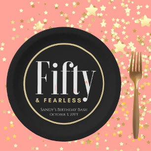 50 & Fearless Birthday Elegant Modern Black Custom Paper Plate