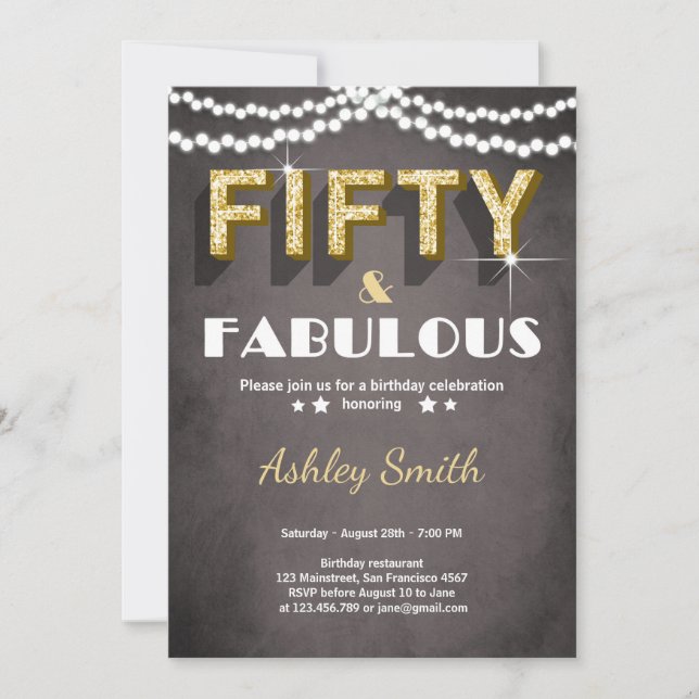 50 Fifty and Fabulous Birthday Invitation Gold (Front)