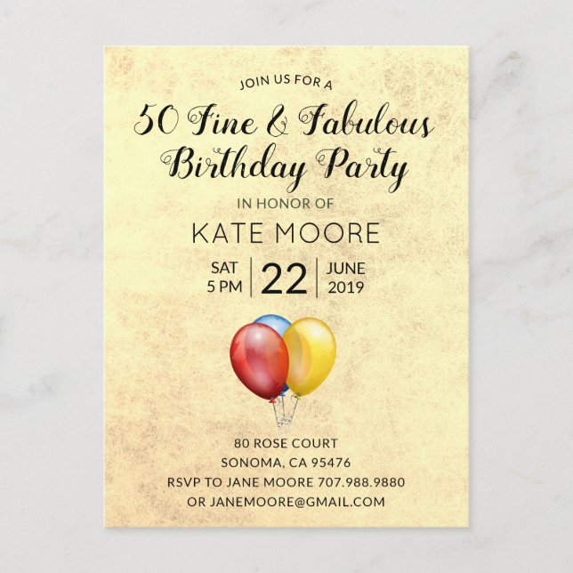 50 Fine Fabulous Birthday Invitation Postcard (Front)