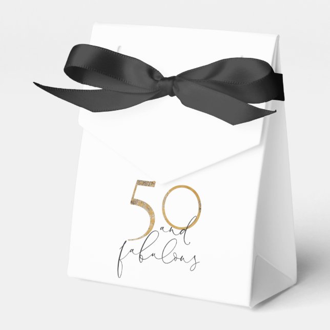 50 & Flawless Gold Glack & White Script Birthday Favour Box (Front Side)