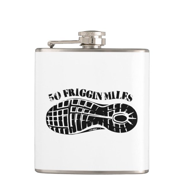 50 Friggin Miles Ultra Running Tread Hip Flask (Front)