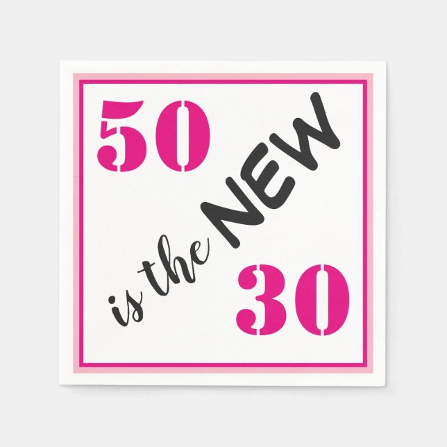 50 is the New 30 Pink Birthday Party Napkin (Front)