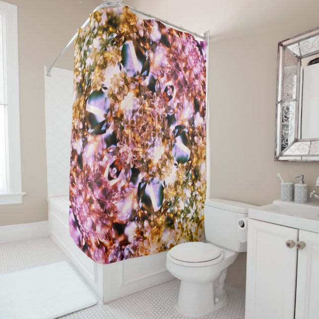 50 Layers of Tropical "Bling" Coloured Diamonds Shower Curtain (In Situ)