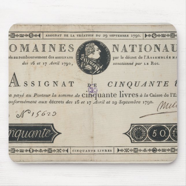 50 livres bank note, 29th October 1790 Mouse Pad (Front)