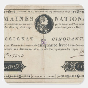 50 livres bank note, 29th October 1790 Square Sticker