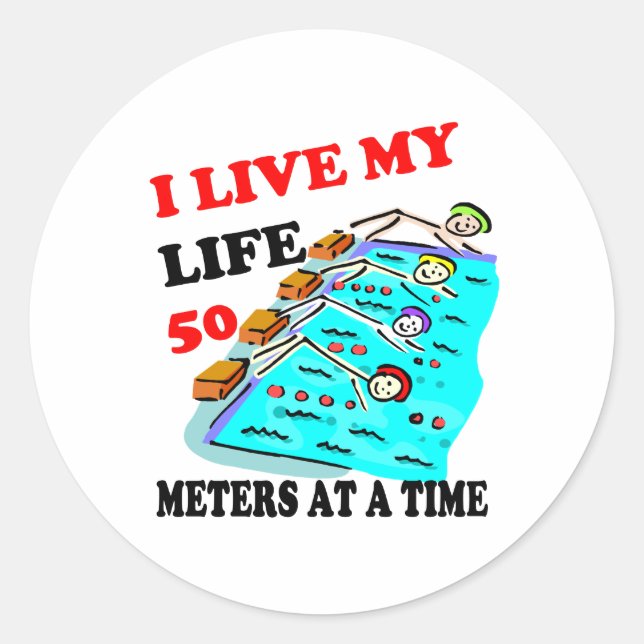 50 metres at a time classic round sticker (Front)
