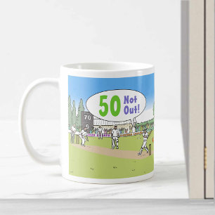 50 Not Out Cricket Theme. 50th Birthday Coffee Mug