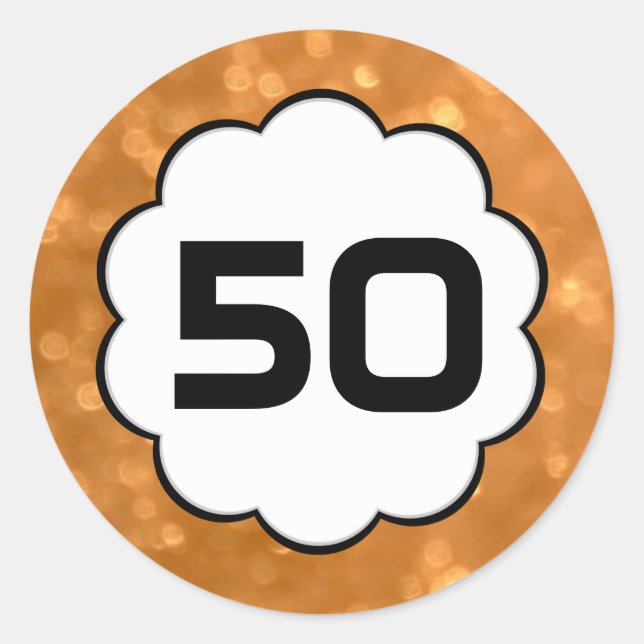 50 - Numbers Golden Round Sticker (Front)