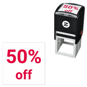 50% Off Bright Red Sale Ticket Self-inking Stamp