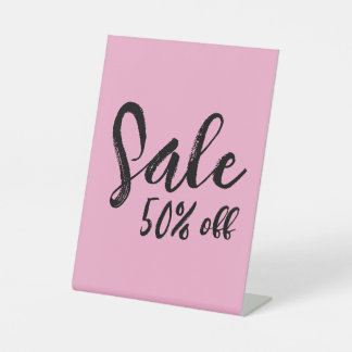 50% off Pink Tabletop Sale Sign, Retail Business Pedestal Sign