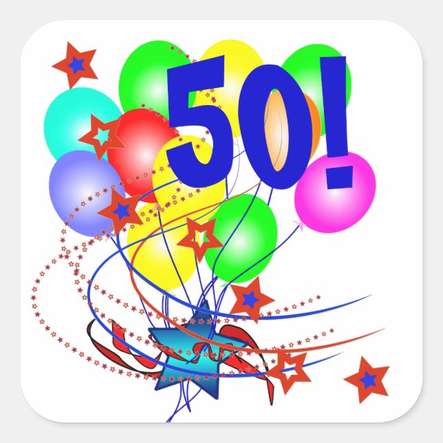 50! Or Any Age Birthday Balloons Stickers (Front)