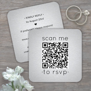 50 Pack QR Code RSVP Faux Silver Foil Enclosure Square Business Card