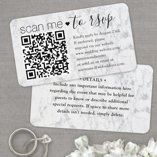 50 Pack QR RSVP & Details Faux Marble Enclosure Business Card (Creator Uploaded)