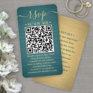 50 Pack QR RSVP Teal and Gold Wedding Enclosure Business Card
