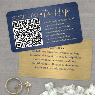 50 Pack Scan Me QR RSVP Blue and Gold Wedding Business Card