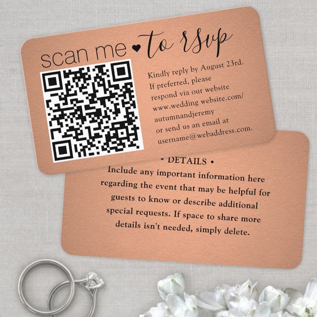 50 Pack Scan Me QR RSVP Faux Copper Enclosure Business Card (Creator Uploaded)