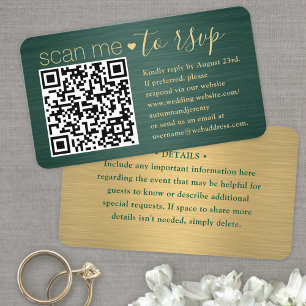 50 Pack Scan Me QR RSVP Green and Gold Wedding Business Card