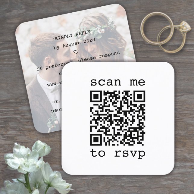 50 Pack Simple QR RSVP & Photo Wedding Enclosure Square Business Card (Creator Uploaded)
