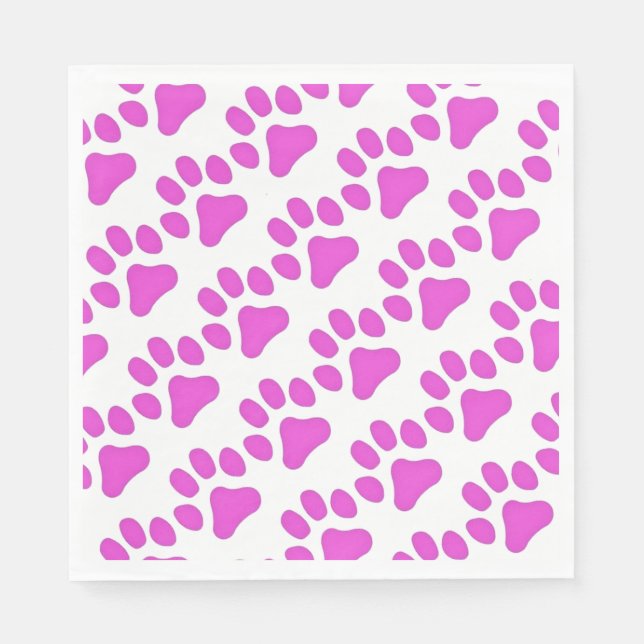 50 Paper Napkins Pink Paw Prints (Front)