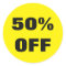 50 Percent Off stickers for store sales promotions