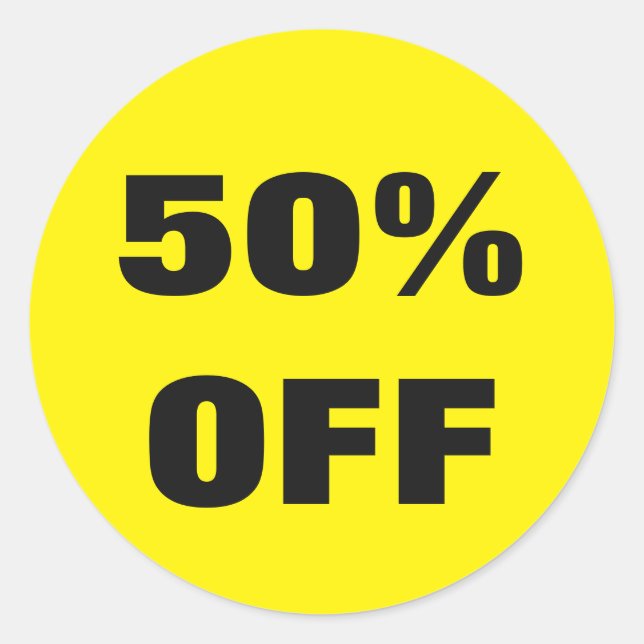 50 Percent Off stickers for store sales promotions (Front)