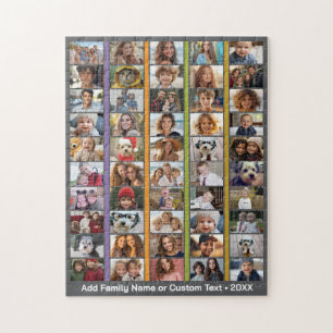 50 Photo Collage - Custom Text - Colourful Stripes Jigsaw Puzzle