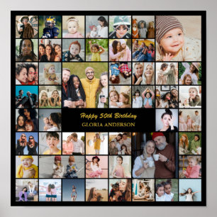50 Photo Collage Personalised 50th Birthday Gift Poster
