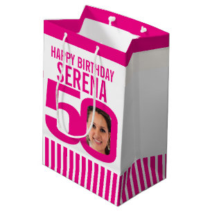 50 photo in the 0 pink white birthday gift bag