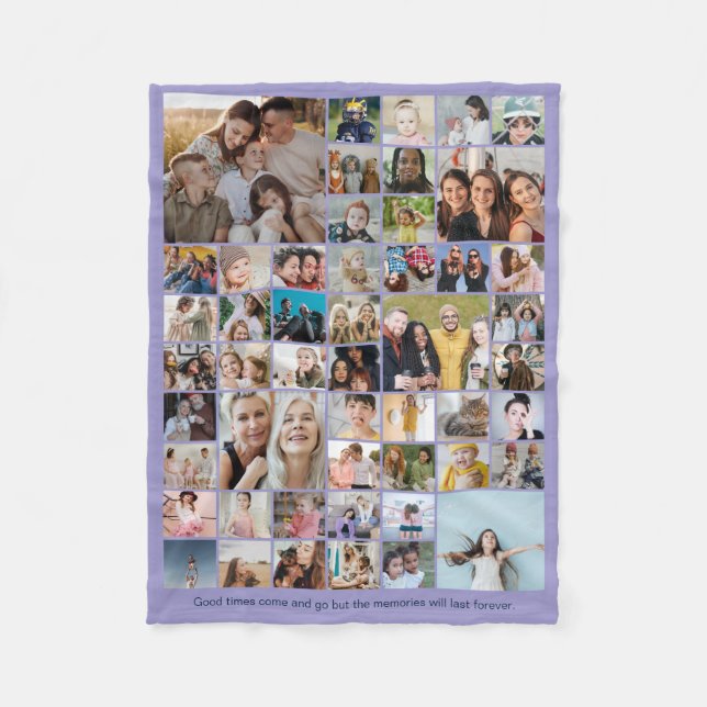 50 Pictures Photo Collage Custom Color Purple Fleece Blanket (Front)
