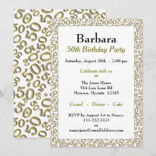 50 Random Number Pattern Gold/White 50th Invitation