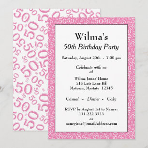 50 Random Number Pattern Pink/White 50th Invitation