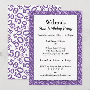 50 Random Number Pattern Purple/White 50th Invitation