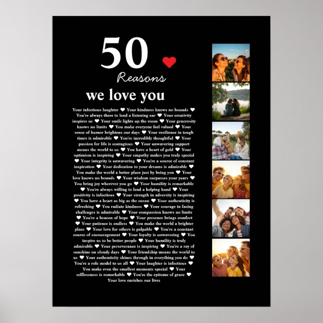 50 Reasons  We Love You 50th Birthday Collage  Poster (Front)
