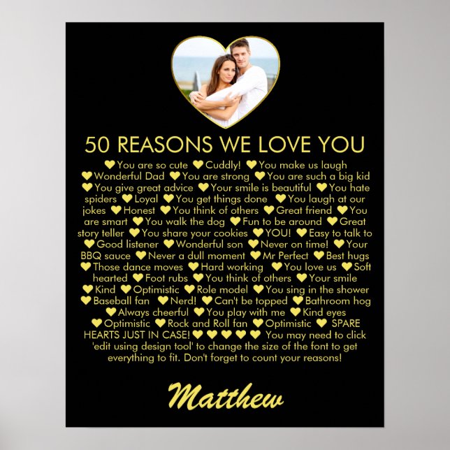 50 Reasons We Love You 50th Birthday Photo Heart Poster (Front)
