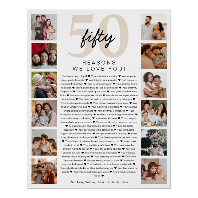 50 Reasons We Love You Birthday Keepsake Gift Poster (Front)