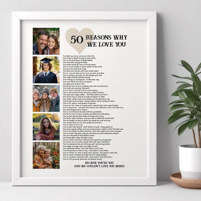 50 Reasons Why We Love You 50th Birthday Photo Poster (Sentimental printable photo poster for 50th birthday, father's day or other special occasion)