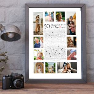 50 reasons why we love you photo collage birthday poster