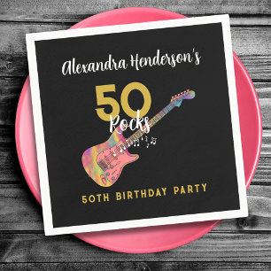 50 Rocks Cool Pink Guitar 50th Birthday Party Napkin