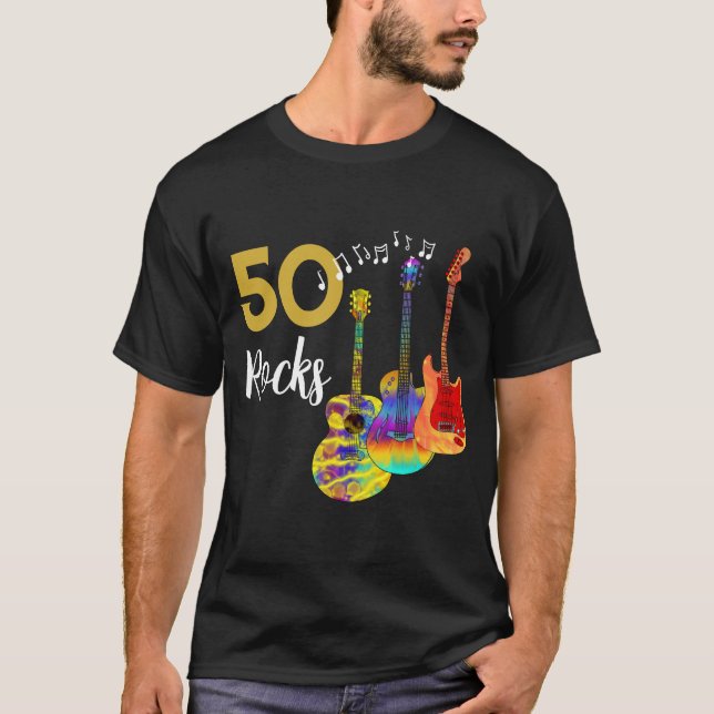 50 Rocks Guitar 50th birthday party T-Shirt (Front)