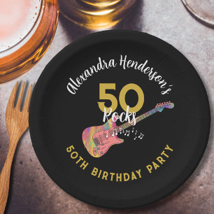 50 Rocks Pink Guitar 50th Birthday Party Paper Plate