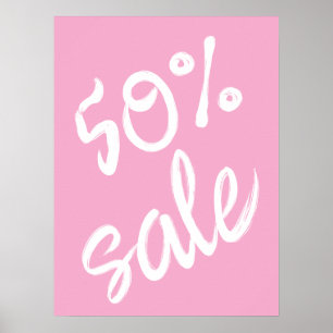 50% Sale Sign, 18x24 Pink Sale Poster