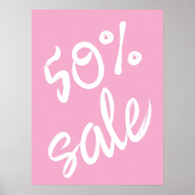 50% Sale Sign, 18x24 Pink Sale Poster (Front)
