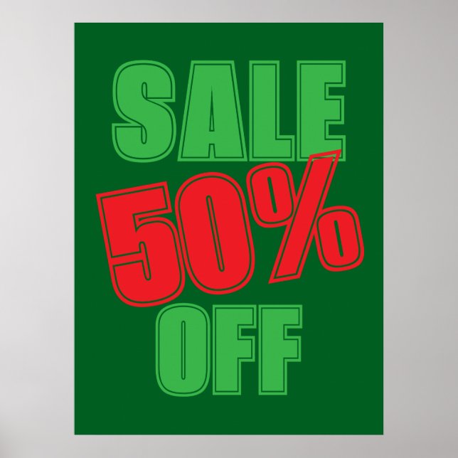 50% Sale Sign, Green and Red Christmas Sale  Poster (Front)