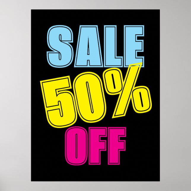 50% Sale Sign, Retail Store Signage, Colourful Sal Poster (Front)