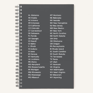 50 States Alphabetical Order – Grey Notebook