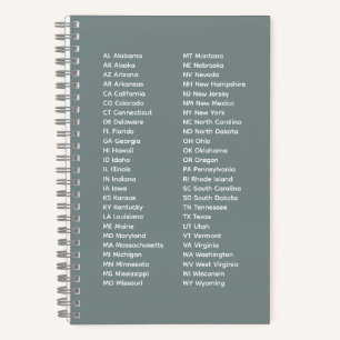 50 States Alphabetical Order – Teal Notebook