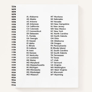50 States Alphabetical Order White Sketch Notebook