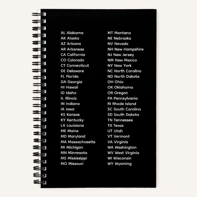 50 States List 2 Column – Black Spiral Notebook (Front)