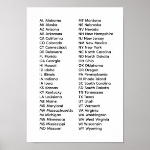 50 States List Poster